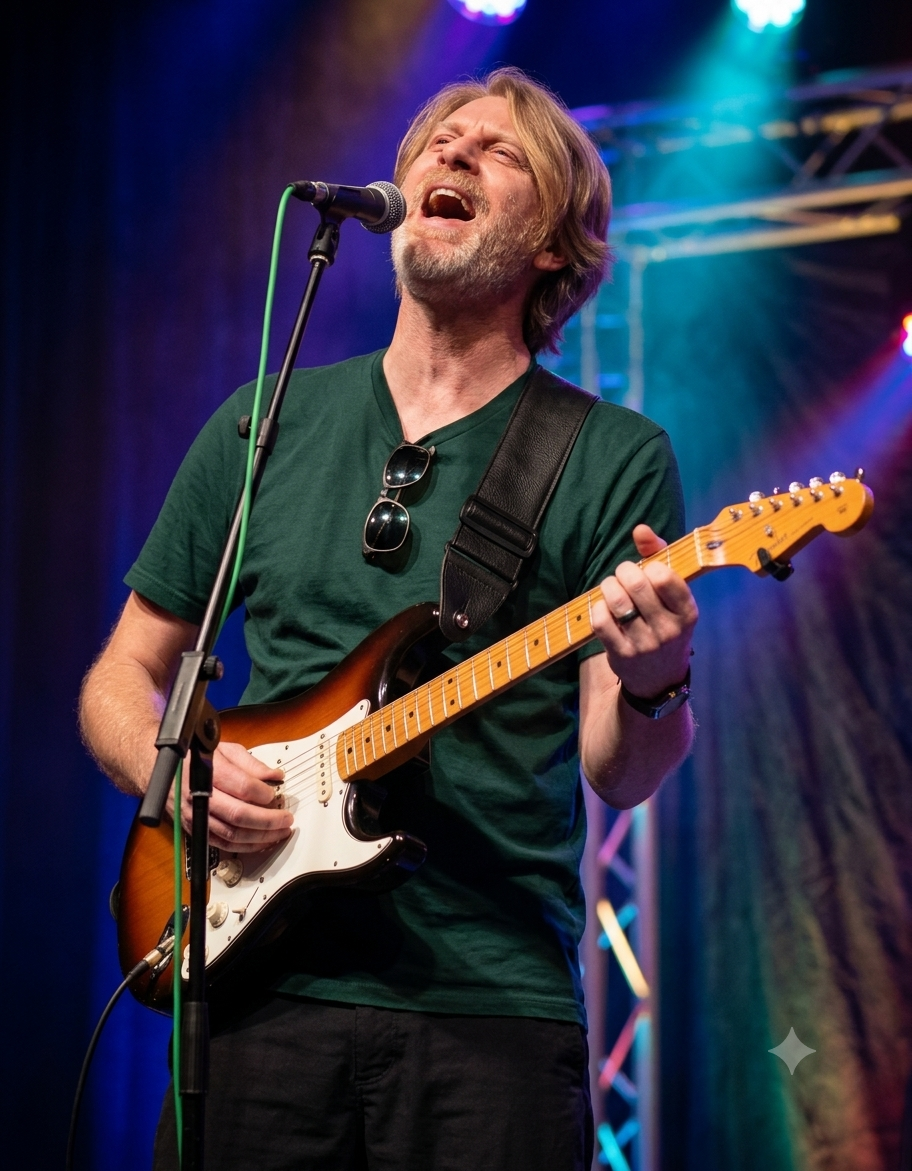 Demian Meng performing guitar and vocals